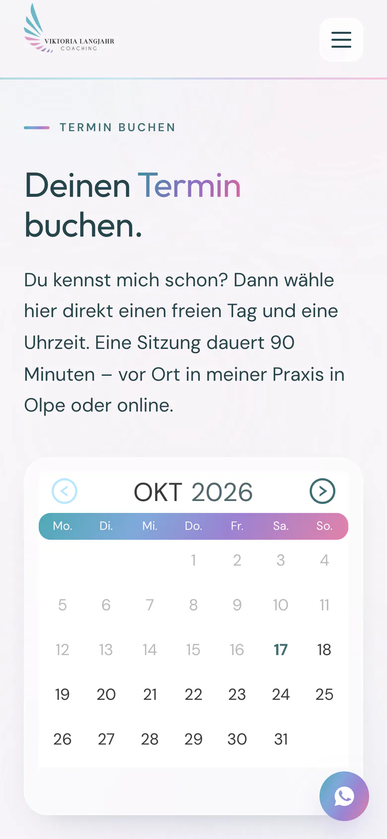De boekingspagina op een telefoon, met een kalender